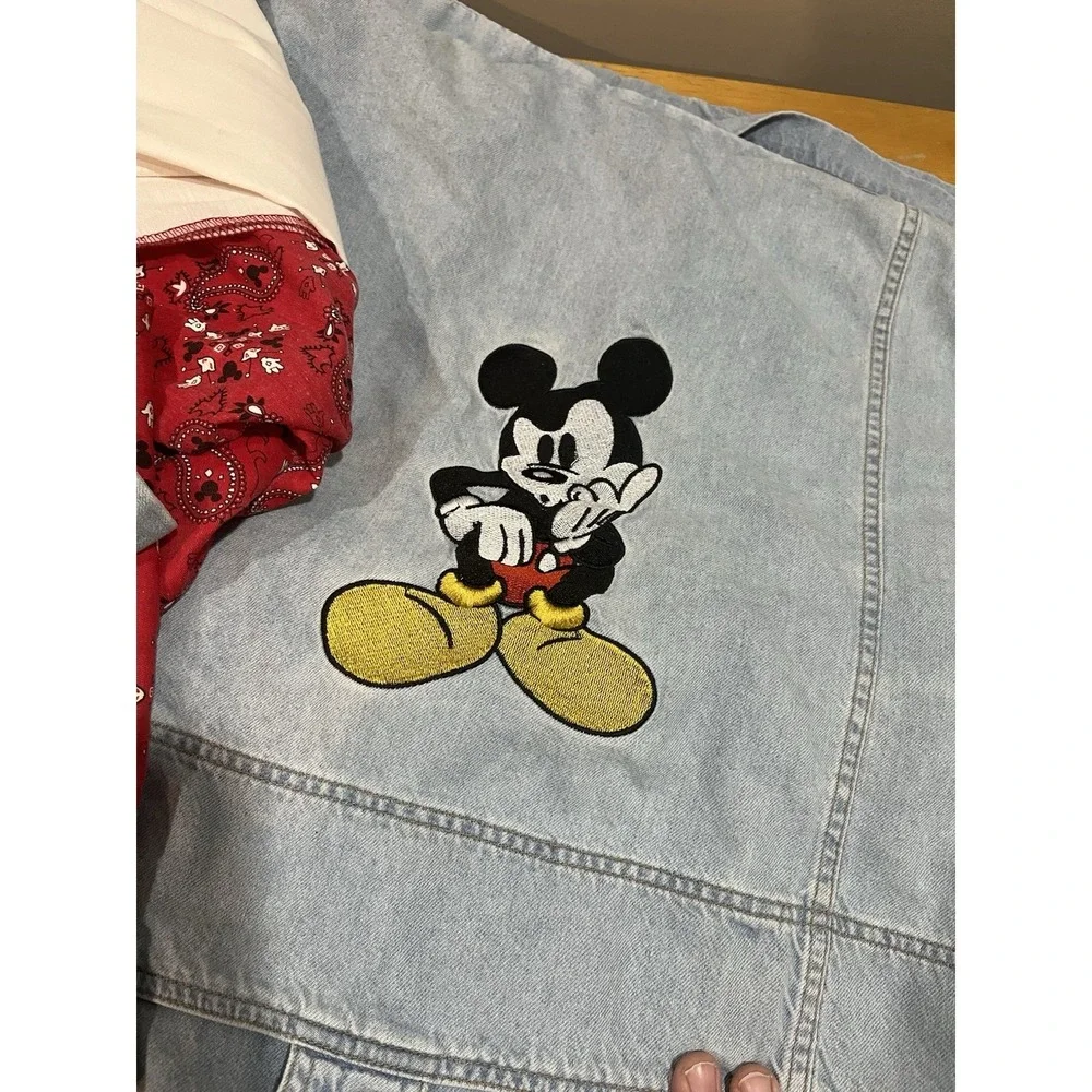VTG Disney Store Mickey Mouse Denim‎ Duvet Cover Queen Embroidered Shams Skirt